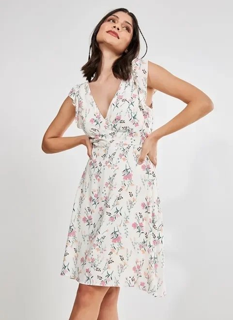 vestido off-white com flores vestido off-white com flores