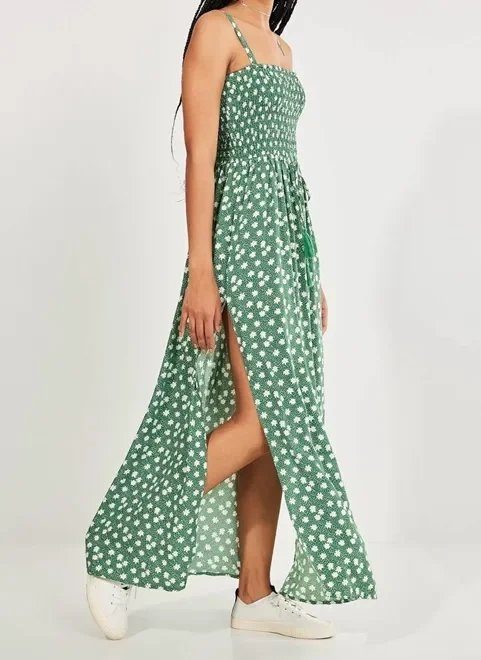 vestido longo verde com margaridas vestido longo verde com margaridas
