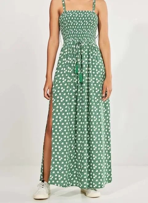vestido longo verde com margaridas vestido longo verde com margaridas