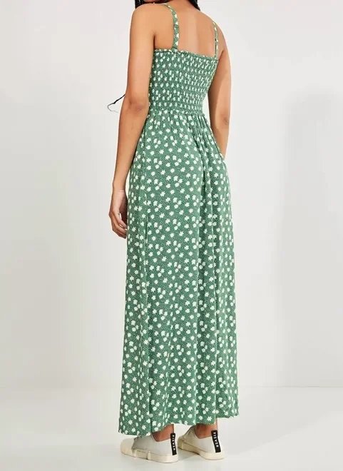 vestido longo verde com margaridas vestido longo verde com margaridas