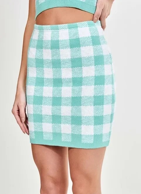 saia justinha vichy verde água saia justinha vichy verde água