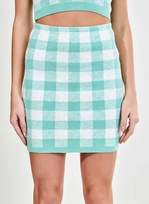 saia justinha vichy verde água saia justinha vichy verde água