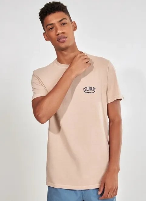 camiseta bege estonada com bordado camiseta bege estonada com bordado