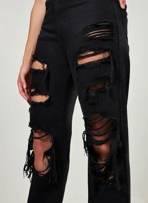 calça de sarja preta oversized destroyed calça de sarja preta oversized destroyed