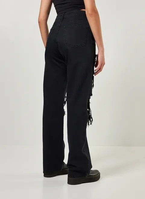 calça de sarja preta oversized destroyed calça de sarja preta oversized destroyed