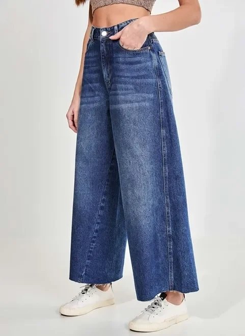 calça wide leg jeans escuro calça wide leg jeans escuro