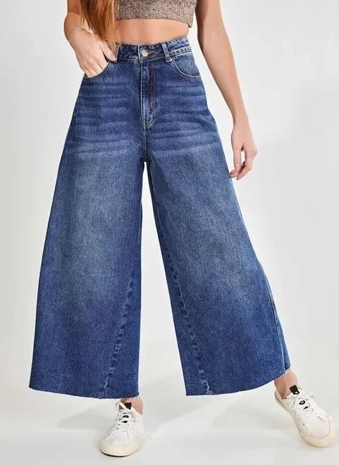 calça wide leg jeans escuro calça wide leg jeans escuro