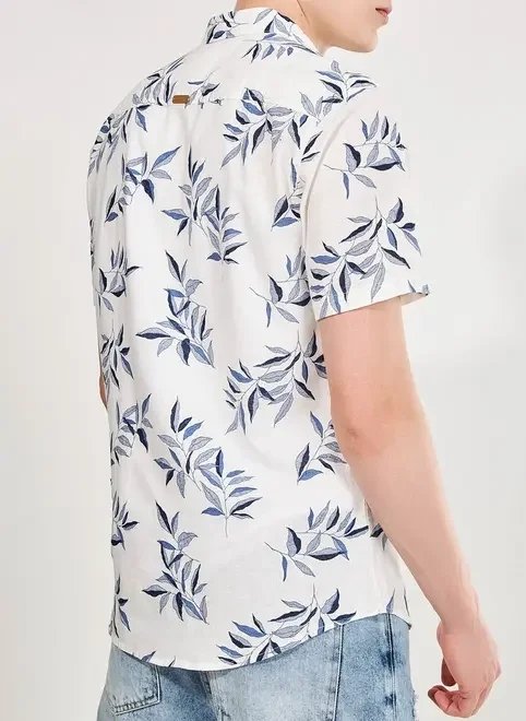 camisa off-white com linho estampada camisa off-white com linho estampada
