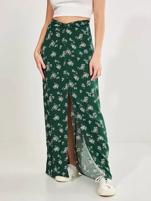 saia longa verde com fenda saia longa verde com fenda