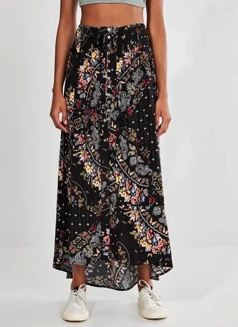 saia longa com fenda estampa de borboletas saia longa com fenda estampa de borboletas