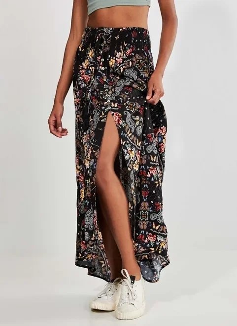 saia longa com fenda estampa de borboletas saia longa com fenda estampa de borboletas