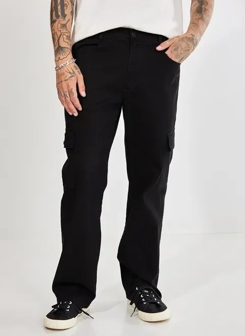 calça loose de sarja preta calça loose de sarja preta