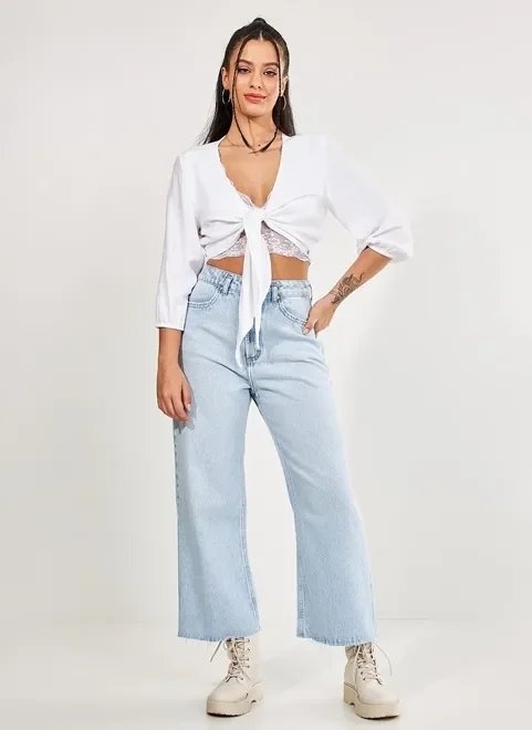 blusa off-white com amarração blusa off-white com amarração