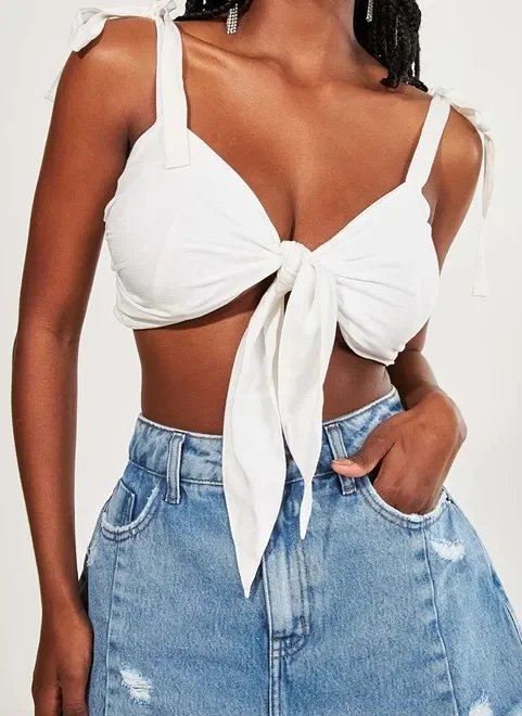 top off-white de amarração top off-white de amarração