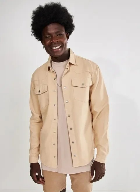 overshirt de sarja bege overshirt de sarja bege