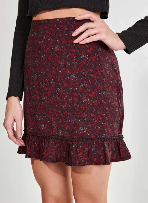 saia preta florida com babadinho saia preta florida com babadinho