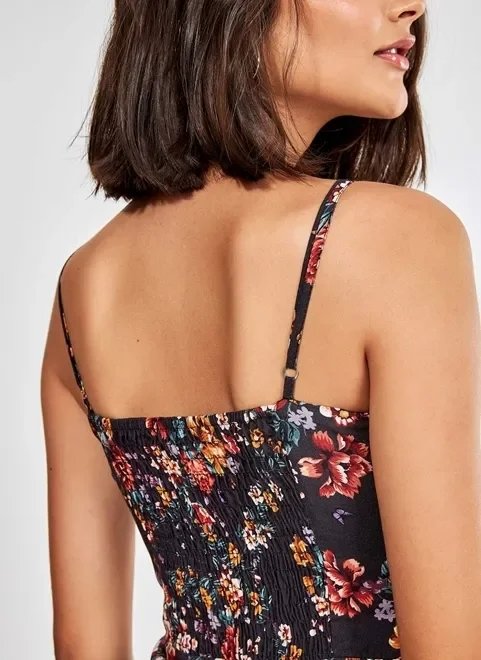 vestido midi com fenda preto floral vestido midi com fenda preto floral