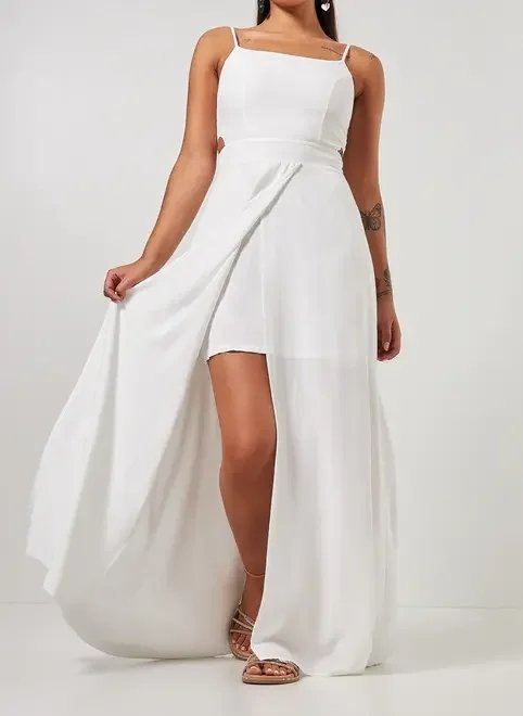 vestido longo com fenda off-white vestido longo com fenda off-white