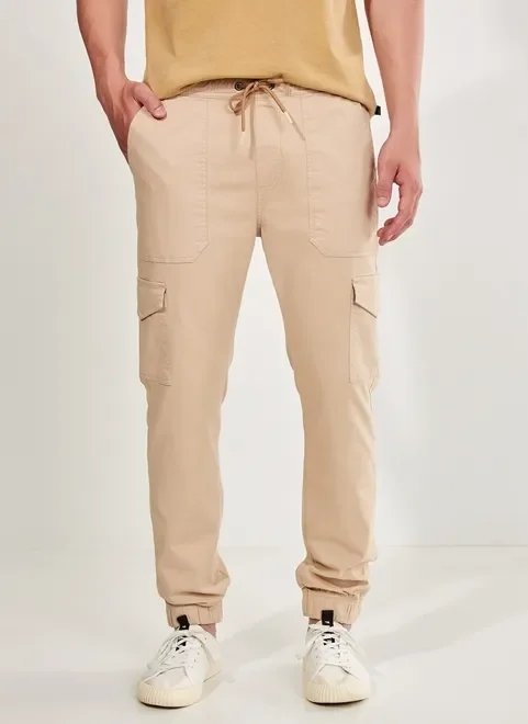 calça jogger cargo de sarja bege calça jogger cargo de sarja bege