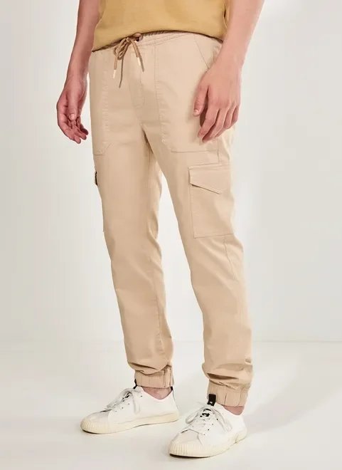calça jogger cargo de sarja bege calça jogger cargo de sarja bege