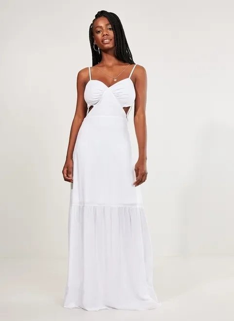 vestido longo off-white com cut out vestido longo off-white com cut out