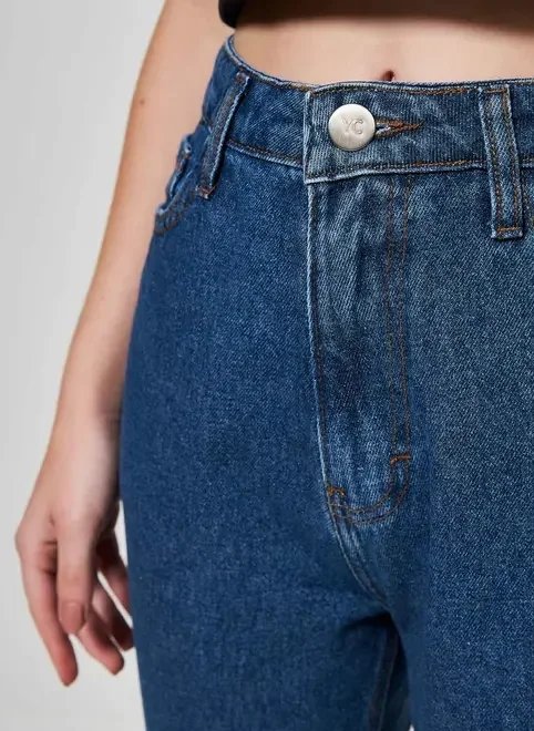 calça mom jeans escura de cintura alta calça mom jeans escura de cintura alta