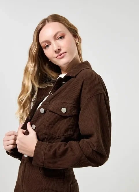 jaqueta cropped veludo cotelê marrom jaqueta cropped veludo cotelê marrom