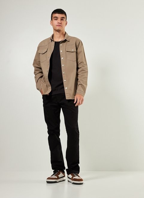 jaqueta estilo camisa em sarja marrom