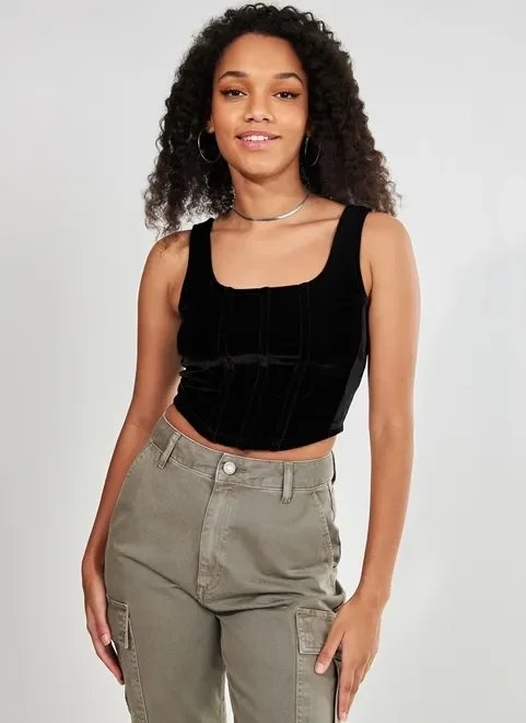 cropped estilo corselet de veludo cropped estilo corselet de veludo