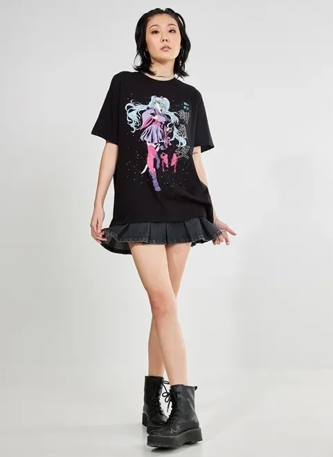 saia jeans preta plissada saia jeans preta plissada