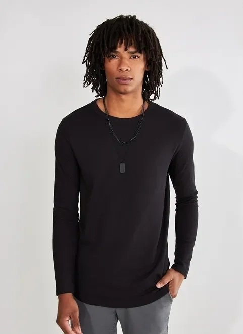 camiseta alongada texturizada manga longa camiseta alongada texturizada manga longa