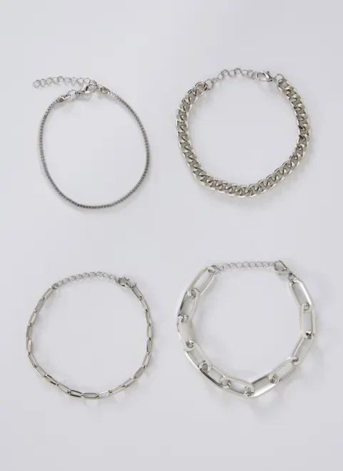 kit pulseiras de correntes prateadas kit pulseiras de correntes prateadas