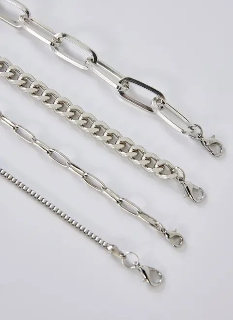 kit pulseiras de correntes prateadas kit pulseiras de correntes prateadas