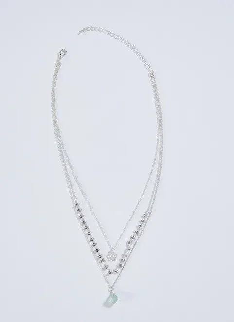 colar triplo com pedrinha e flor de lótus colar triplo com pedrinha e flor de lótus