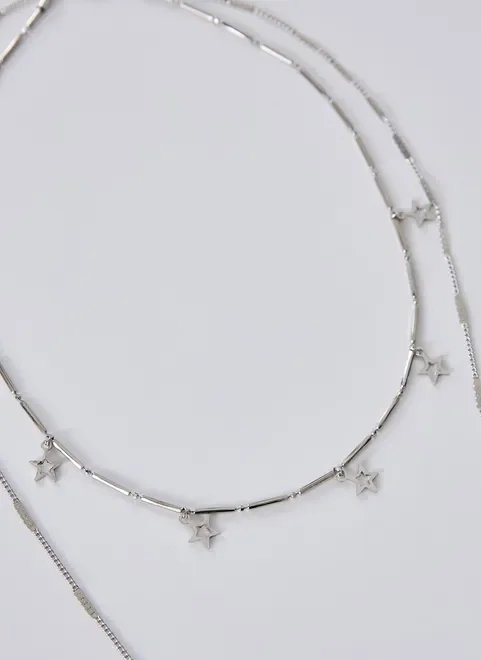 colar 2 correntes pingentes estrelas colar 2 correntes pingentes estrelas
