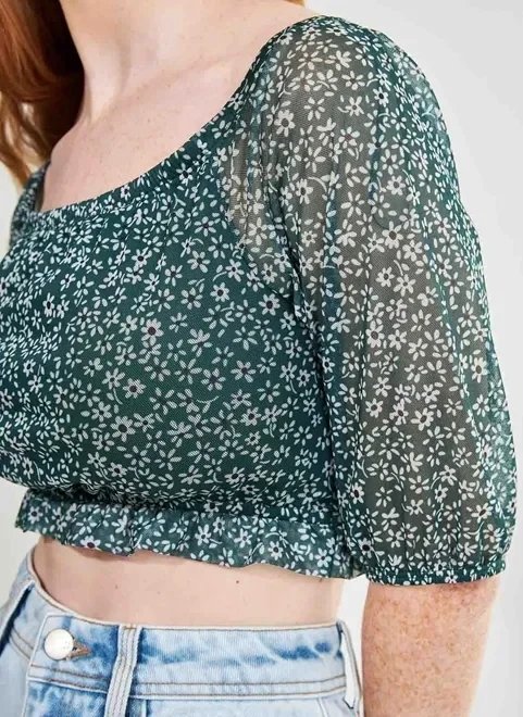 blusa cropped verde com florzinhas blusa cropped verde com florzinhas