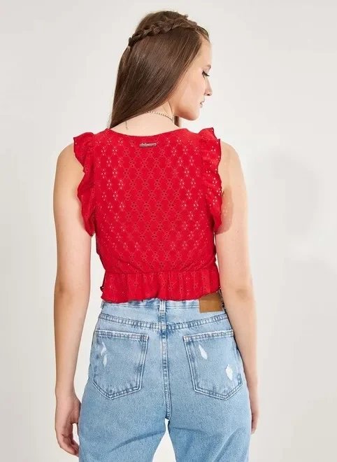 blusa de laise com babados vermelha blusa de laise com babados vermelha