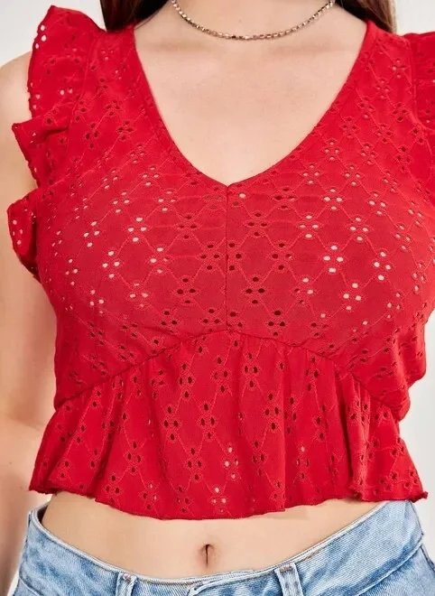 blusa de laise com babados vermelha blusa de laise com babados vermelha