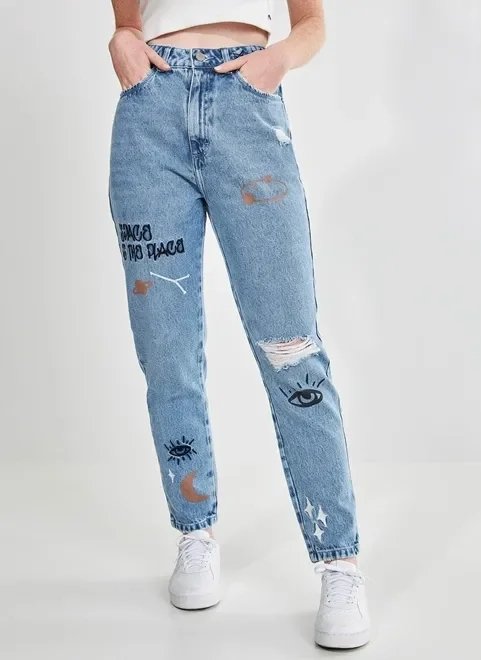 calça mom jeans pinturas místicas calça mom jeans pinturas místicas