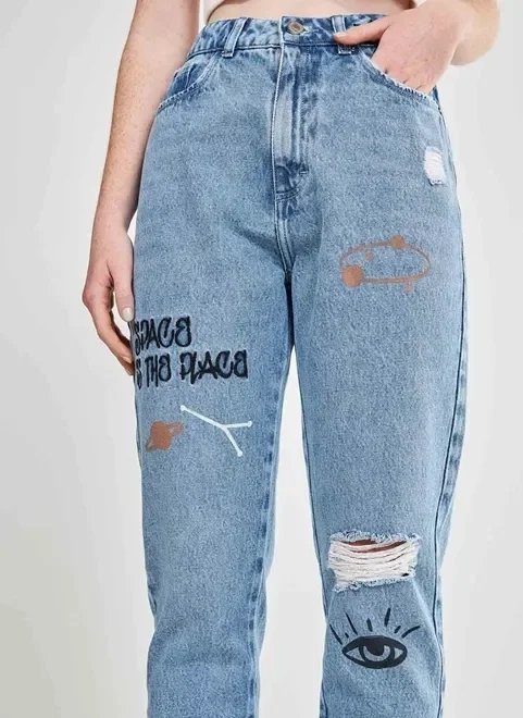 calça mom jeans pinturas místicas calça mom jeans pinturas místicas