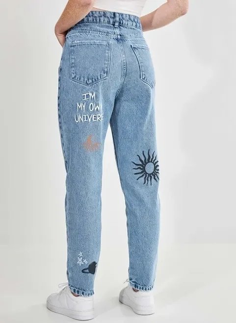 calça mom jeans pinturas místicas calça mom jeans pinturas místicas