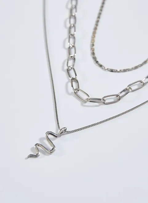 kit colares prateados pingente de cobra kit colares prateados pingente de cobra