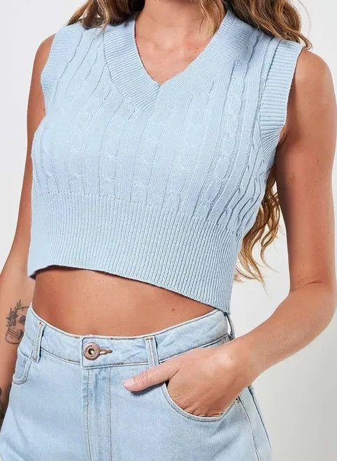 colete de tricô azulzinho colete de tricô azulzinho