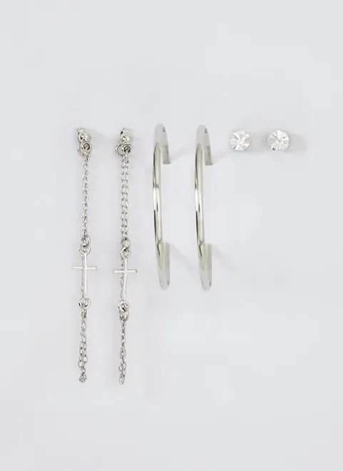 kit brincos com argola e cruz kit brincos com argola e cruz