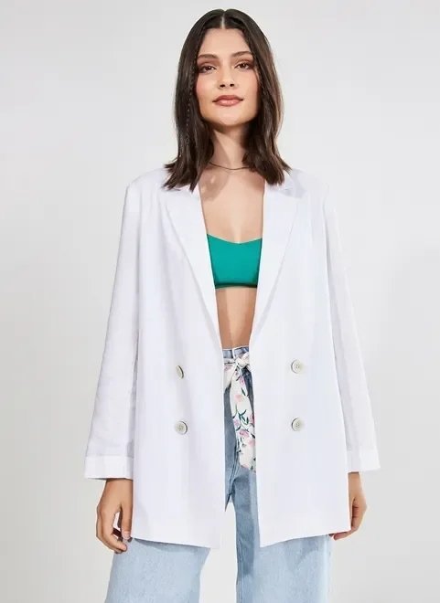 blazer alongado off-white com linho blazer alongado off-white com linho
