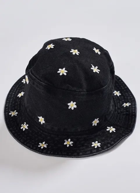 bucket hat preto com margaridas bucket hat preto com margaridas