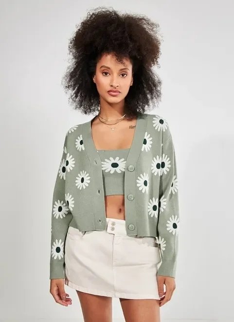 cardigan verde seco margaridas cardigan verde seco margaridas