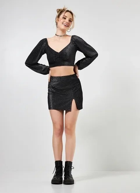 cropped manga bufante em lurex cropped manga bufante em lurex