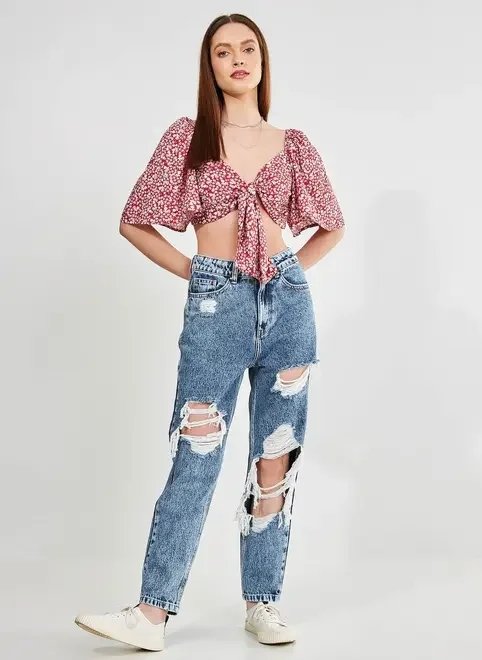 calça mom jeans cintura alta destroyed calça mom jeans cintura alta destroyed