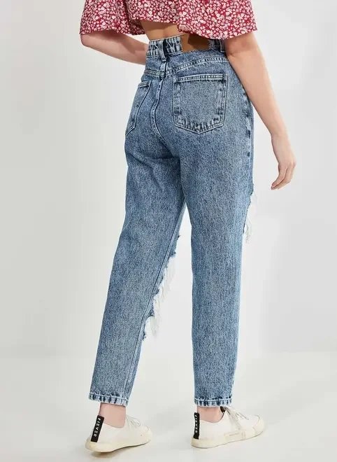 calça mom jeans cintura alta destroyed calça mom jeans cintura alta destroyed